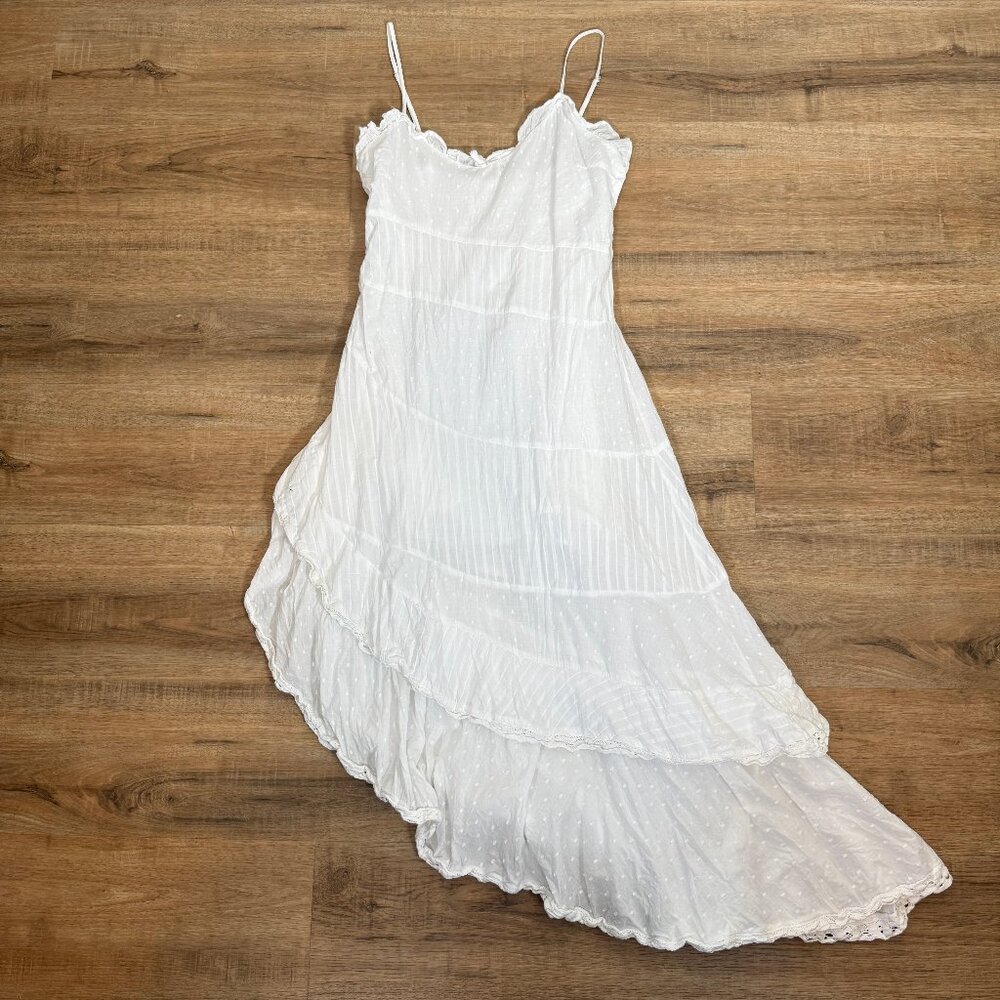 Cotton On White Asymmetrical Hem Dress Ruffle Swiss Dot Delicate Sundress S